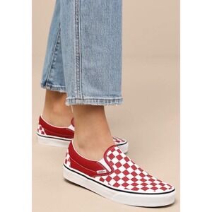 Vans Women Checkerboard Slip On Red Sneaker 6.5 Canvas Skate Streetwear Retro